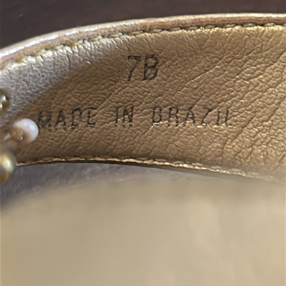 Talbots Gold Leather Jewelled Beaded Mule Elegant Dress Sandals Low Heel Size 7 - Picture 10 of 16